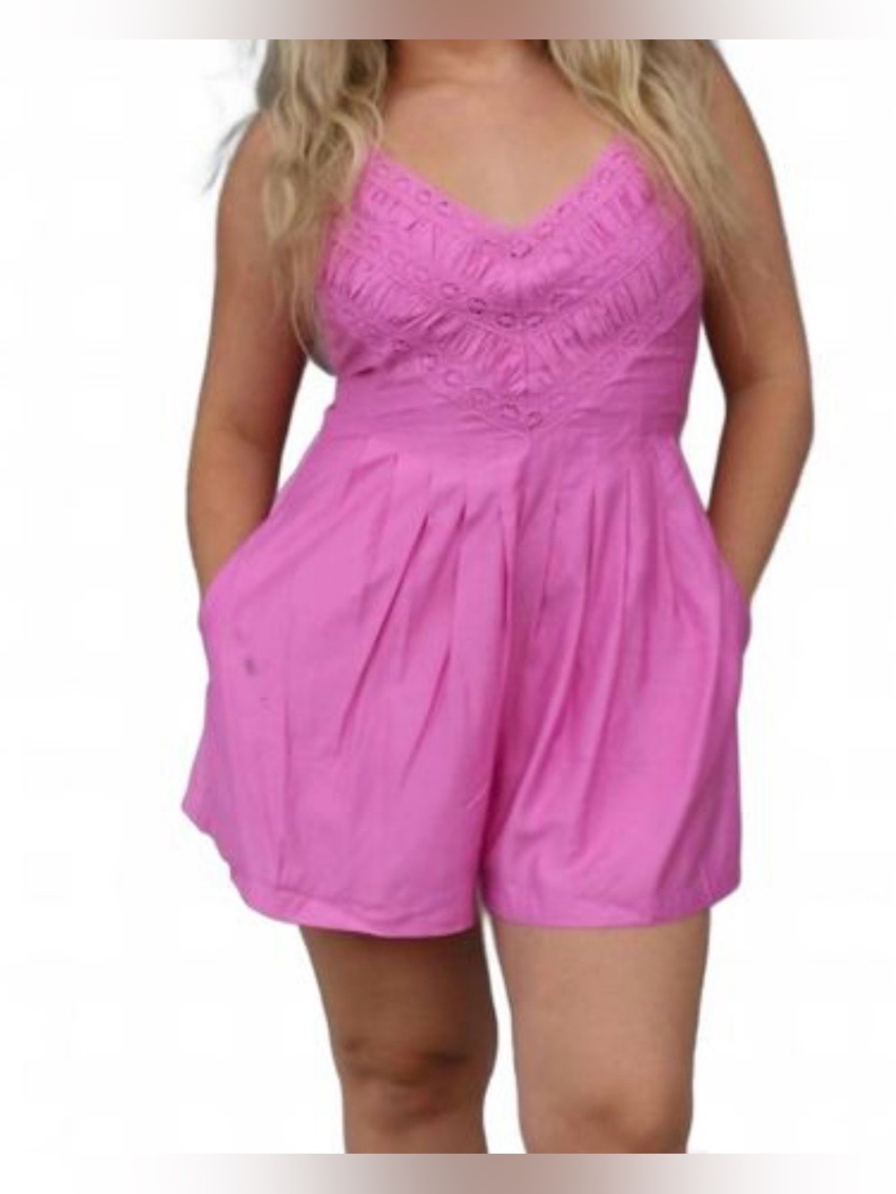 Mustard Seed Pink Lace-Trim Romper